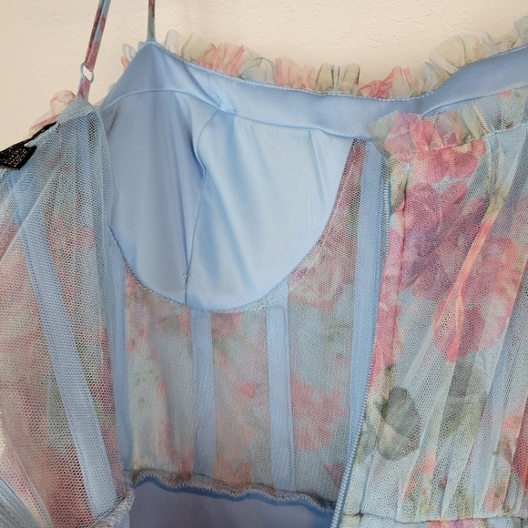 NWT City Studios Juniors Floral Print Bustier Gown in Sky Rose Size 15/16 - Picture 9 of 12